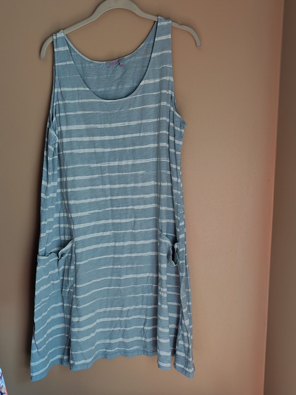 Fresh Produce Tank Dress 2X Blue Striped Pockets Loungewear Resortwear Coastal